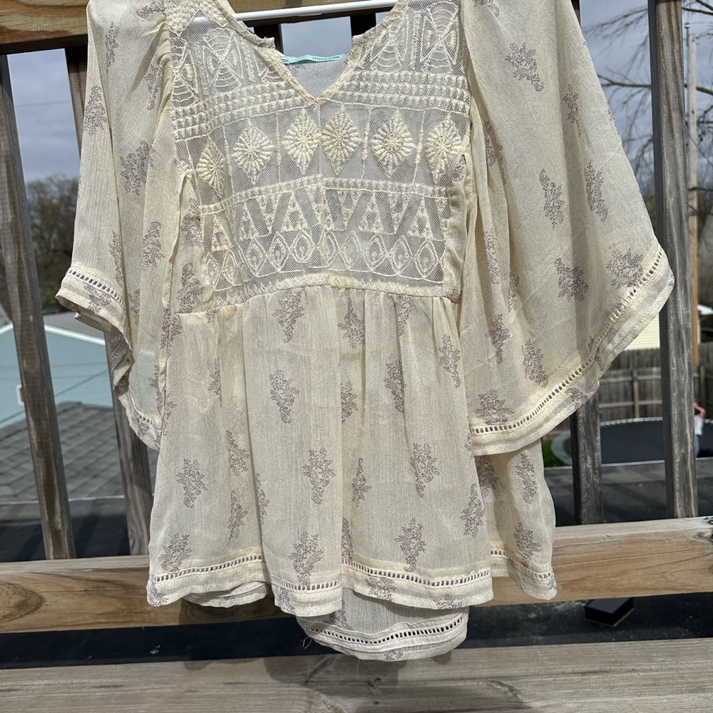 Maurices Cream Flutter Sleeve Blouse with Embellished Details